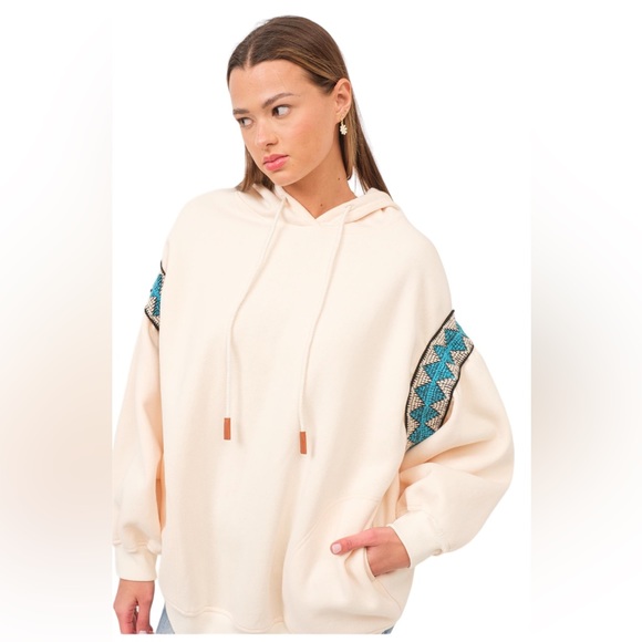 The GREii brand Ivory Relaxed Fit Hoodie with Trim Details Hoodie - Picture 2 of 6